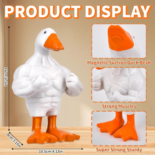 Pipihome Magnetisk Gåseand Nøgleholder Muskuløs And Statue Ornament Sød Harpiks Muskuløs Gåseand Statue Sjov Dyremagnetisk Nøgleholder