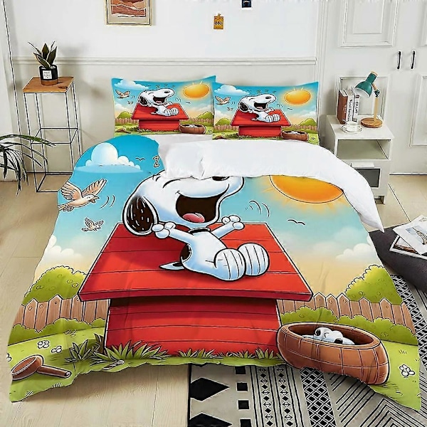 v2114 Sängkläder Hudvänligt påslakan örngott, Snoopy sött sängklädesset, tecknat tryck pojke och flicka hem enkel dubbelsäng /st 3-delars sängkläder 200x200cm 78x78in