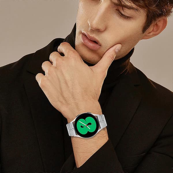 Remsormbånd i rustfrit stål med linjedesign til Ticwatch 2/ E/ C2 (sort eller sølv urskive) Silver