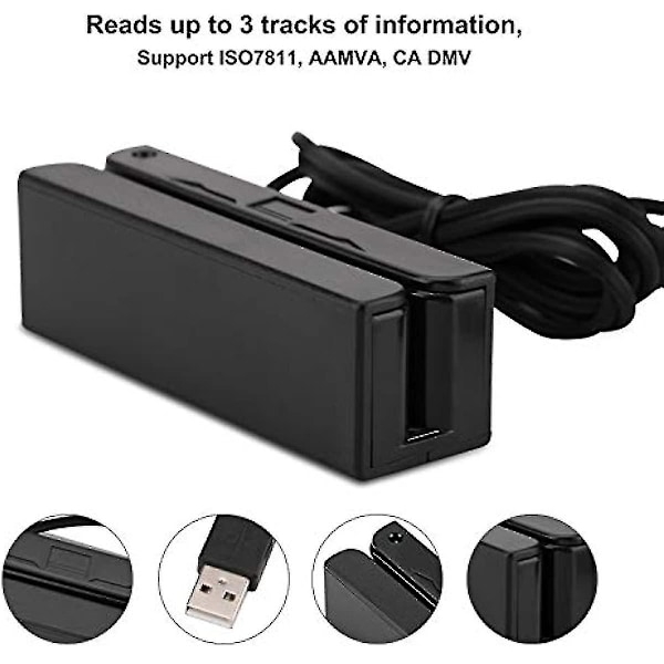MSR90 USB-läsare för magnetkort, 3 spår, Mini Smart Card Reader, MSR605 MSR606 Deftun
