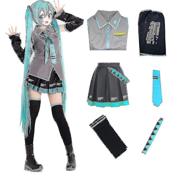 6 kpl/setti Hatsune Miku Cosplay-asu Naisten esityspuku Fancy Dress Comic-puvut Yhtenäinen Halloween-juhla XL
