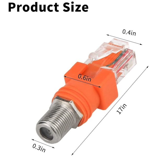 Koaxial till Ethernet-adapter, 4-pack koaxial Rf F-hona till Rj45-hane-omvandlare för linjetestare Orange