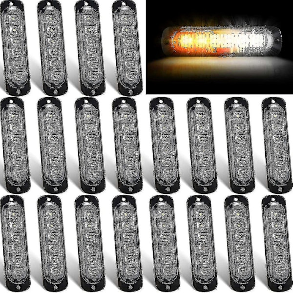 20-pak LED-strobelys 6 LED Gule Overflademonterede Blinkende Advarselslamper