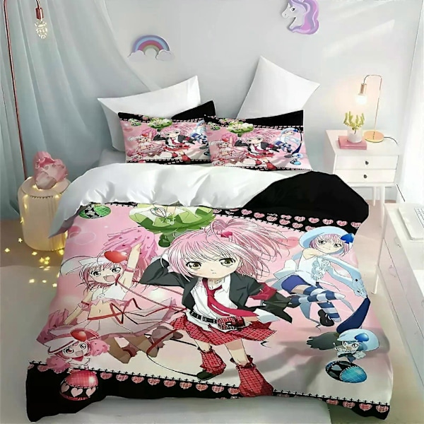 v263 Sängkläder Tecknad Shugo Chara Påslakanset Barn Hinamori Amu Söt Polyester Mjukt Andningsbart Täcke Animation Bäddset 3-Delat Sängklädesset 240x260cm 94x102in