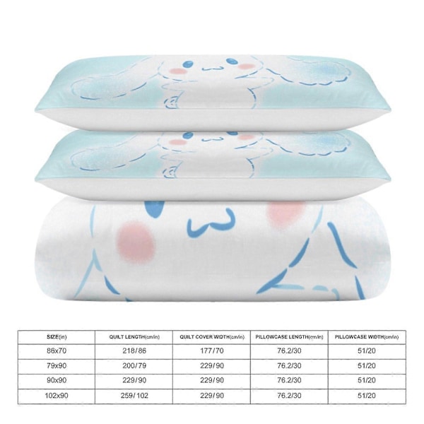 v1050 Cinnamoroll Dynebetræk Sæt Tyk Blød 3 Dele Sengelinned Sæt Helårs Dynebetræk med 2 Pudebetræk til Voksne Kvinder Piger Teenagere Hjem Værelse Indretning io 135x200cm 53x78in
