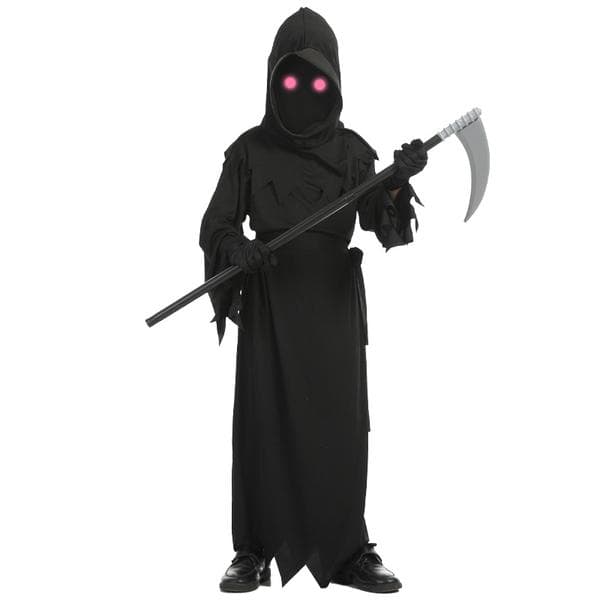 Grim Reaper-kostumer til børn med glødende røde øjne og le L