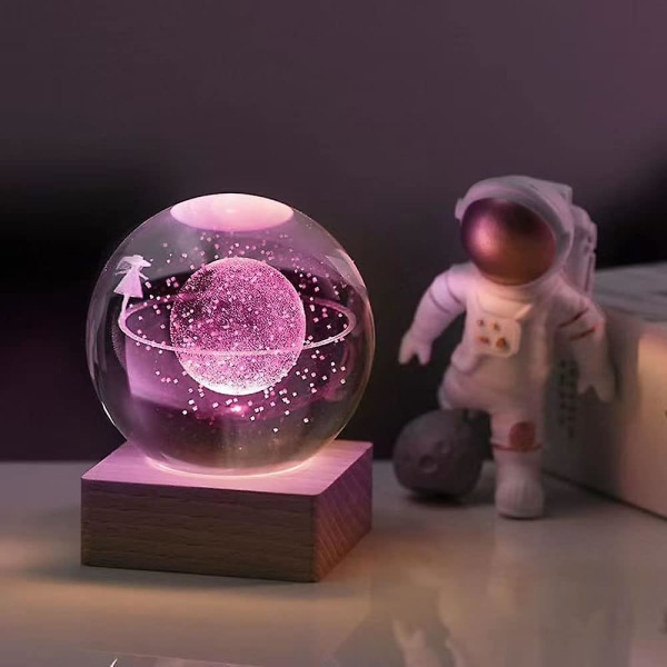 3D-galaksin kristallikuula yövalo 7 värillä LED-puualustalla, galaksin planeettojen lasipallolamppu koristevalo lahjat lapsille - ei sisällä astronauttia Star Walk