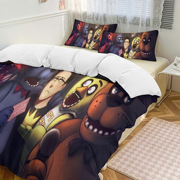 v1308 Five Nightat Freddy Täcke Set Tjockt Mjukt 3-delars Sängklädesset Året Runt Täcke med 2 Örngott för Vuxna Kvinnor Flickor Tonåringar Hemrum 135x200cm 53x78in