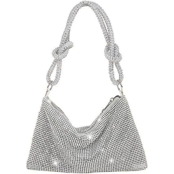 Crossbody-väska för kvinnor Silver Clutch-väska Kvällsväska Handväska Sparkly Rhinestone-väska Diamante Clutch-väska för fest Brudnattväska