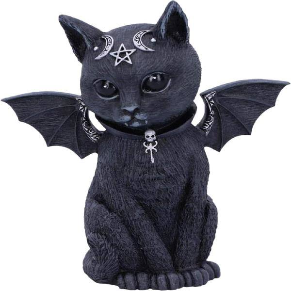 Beflängad Okkult Kattefigur, Polyresin, Sort og Sølv, 10cm