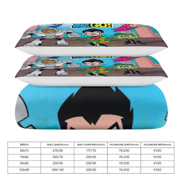 x89 Teen Titans Go 3-delat Sängklädesset Varmt och Bekvämt Mjukt Påslakanset med 1 Påslakan och 2 Örngott för Sovrum b89 200x200cm 78x78in