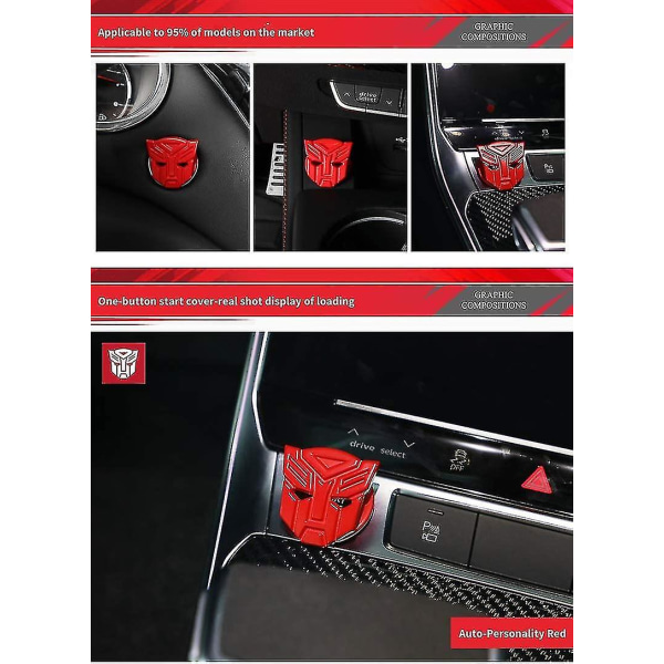 Car Transformers One-button Start Button Beskyttende Dæksel Interiør Modifikation Tændingsenhed Skift Metal Dekorative Stickers (autobot-rød)