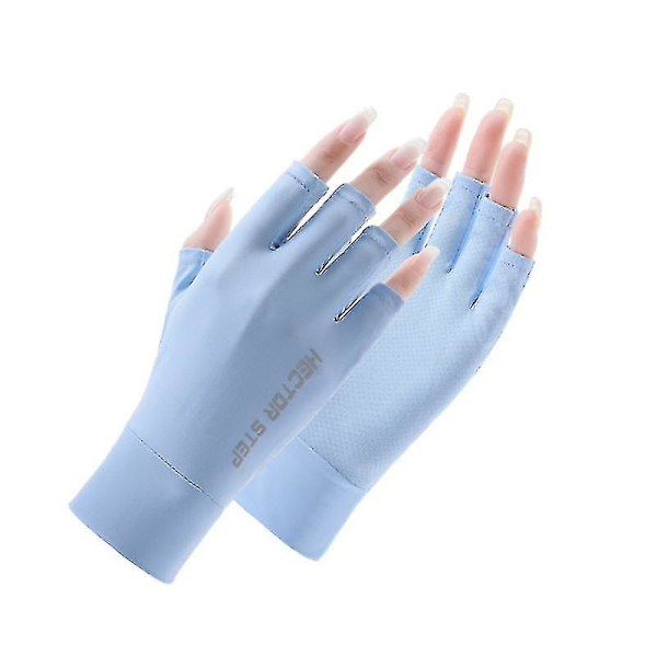 Dame UPF 50 Fingerless Solhandsker til UV-beskyttelse - Ideel til fiskeri, kørsel, cykling og vandreture blue L