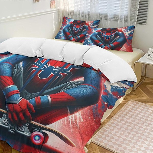 v818 Spider-Man 3-delat Bäddset för Enkelsäng - Inkluderar 1 Enkelt Täcke och 2 Örngott - Färgbeständig Mikrofiber - Spider io818 135x200cm 53x78in