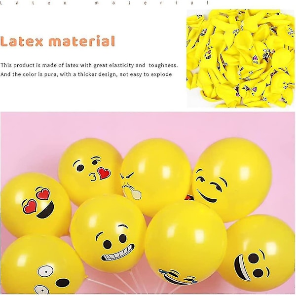 100 heliumilmapalloa, Emocions Balloons Smiley, juhlapallot keltainen setti, lateksipalloja syntymäpäiväkoristeisiin, hääjuhliin