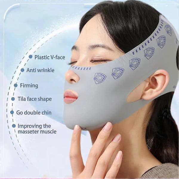Skönhet Kvinnor Anti-rynk Ansikte Sovande Bantning Lyft V Bandage Mask U:K grey One-size