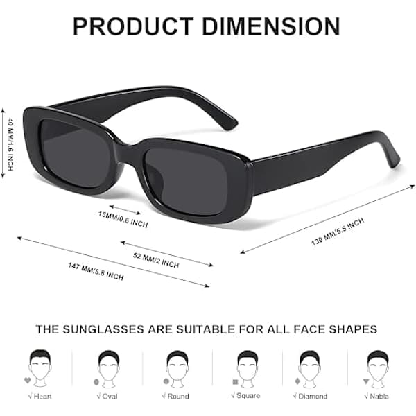 Rectangular Sunglasses for Women Men Trendy Y2k Retro 90s Sunglasses UV400 Protection Cool Square Frames