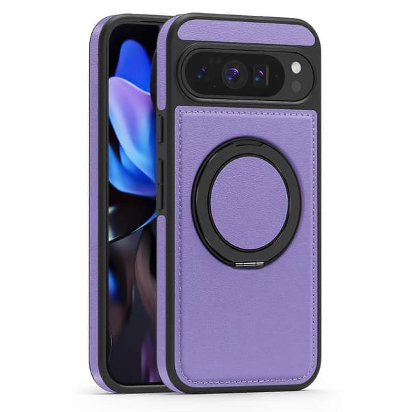 Compatible with Google Pixel 10 Pro XL Case with Ring Stand Compatible with MagSafe PU Leather Back Purple Purple Purple