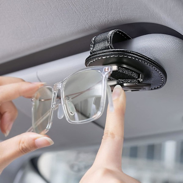 TWYGV Lämplig för Volvo Bil Solglasögonhållare, Läder Glasögonhållare Glasögonhållare för Bil Solskydd Black