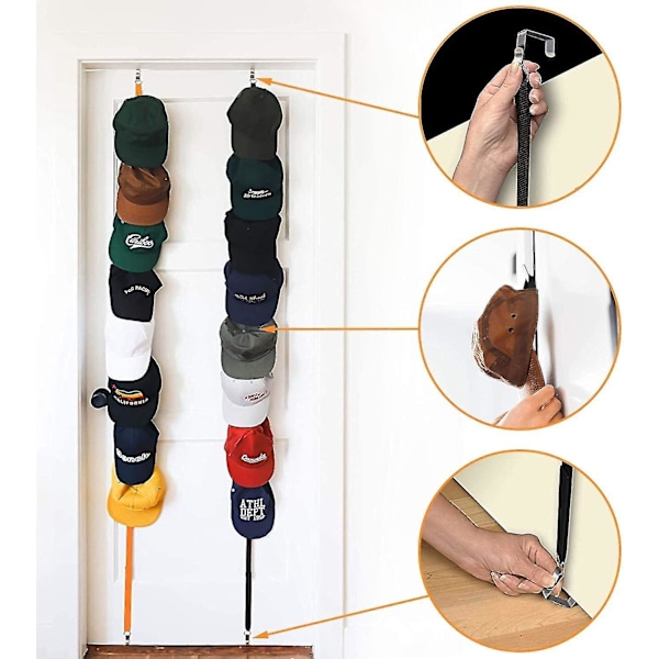 Hattställ för dörr & vägg, baseballkepshållare, organiserare, 2 st