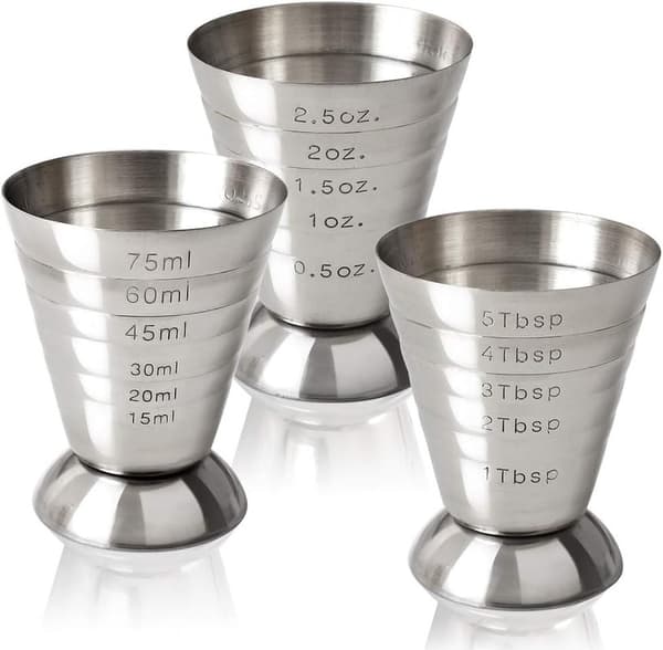 Målekop i rustfrit stål, 2,5 oz, 75 ml, 5 spsk, Cocktail Jiggers, 2-pak