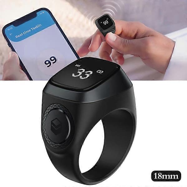 Smart Tasbih Tæller Ring til Muslimer Zikr Digital Tasbeeh 5 Bedetids Påmindelse Bluetooth Black