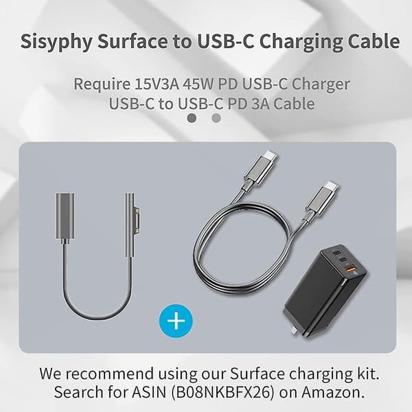 Surface - USB-C -latauskaapeli Surface Pro7 Go2 Pro6 5/4/3 Laptop1/2/3 & Surface Book -laitteille