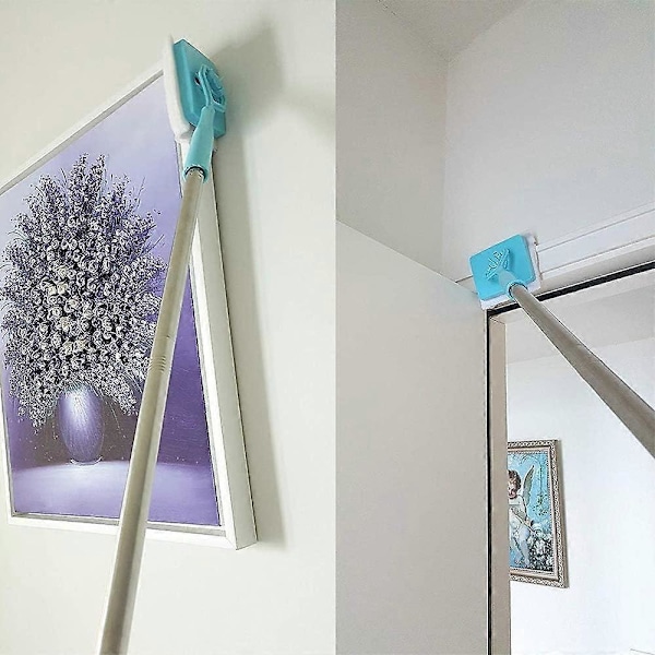 Jalkalistan puhdistustyökalu kahvalla ja 2 uudelleenkäytettävällä puhdistusliinalla, No-Bending Mop -jalkalistan puhdistustyökalu pitkällä säädettävällä kahvalla