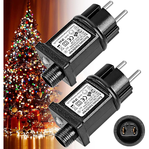 2-pack 31V 6W LED Transformator, Lågspänningsadapter IP44 med 8 Lägen, Timer och Minnesfunktion för Ljusslinga