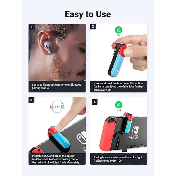 UGREEN Bluetooth 5.0 Transmitter, Wireless Hi-Fi Adapter 3.5mm Aux Bluetooth Transmitter with APTX Low Latency Compatible with Switch, Switch Lit