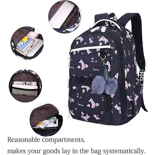 Jenter ryggsekk blomstermønstret campus ryggsekk daglig ryggsekk kvinner tenåring reise skolesekk laptop ryggsekk for jenter skole Sakura Black