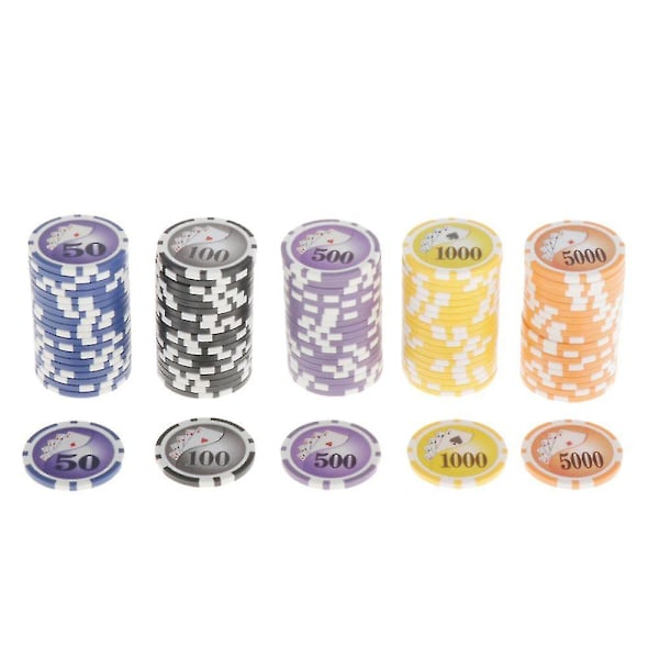 100 Stycken Texas Hold'em Casino Pokerchips 13.5g 100 500 1000 5000 10000