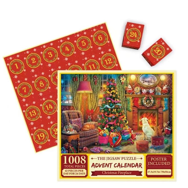 Puzzle Julekalender 2025, 1008 puslespilsbrikker 24 dages jule nedtællings julekalendere