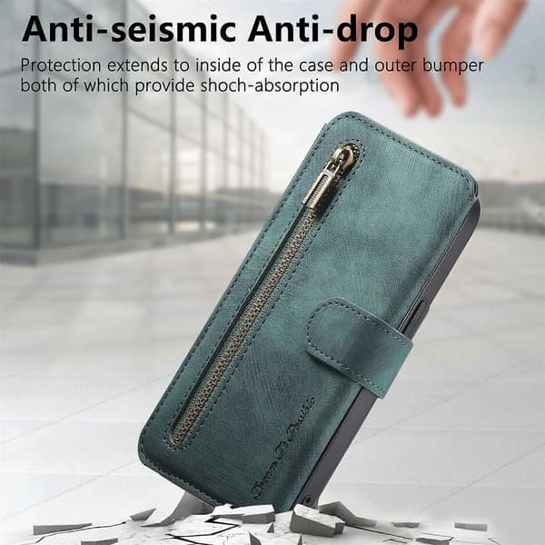 Leather Case for Honor 400 Lite 5G with RFID Blocking, Zipper Wallet and Stand Green