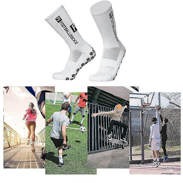 3 pakker sportsstrømper kompressionsstrømper atletiske strømper skridsikre hurtigtørrende fodboldstrømper til fodbold basketball hockey løb White