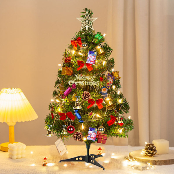 Juletrær 60 cm, kunstig juletre, mini juletre med lyslenke og pynt