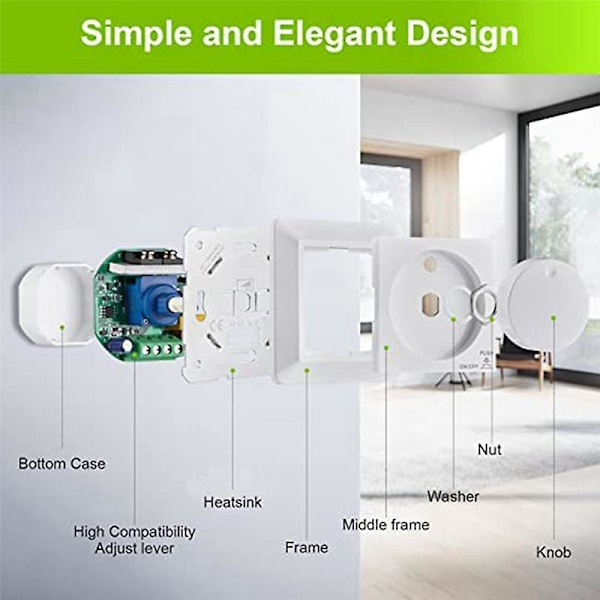 LED-dimmersbryter, Flushmontert Dimmer for Dimmbare LED og Halogen, 5-300 W Dimmerbryter LED, Fasekontroll Dimmer