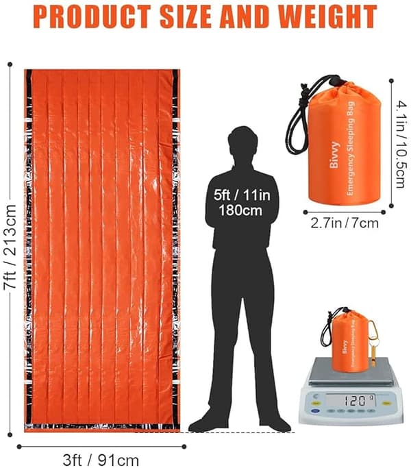 4-pack vattentäta termiska nödsovsäckar för utomhusbruk, camping, överlevnad, bivacksäck, orange