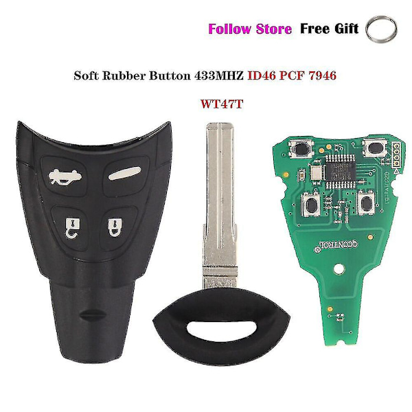 434MHz Smart Fjärrkontroll Nyckelbricka för Saab 93 95 9-3 9-5 2003-2010 LTQSAAM433TX ID46 Chip Ersättning Mjukt Gummi Pad Case