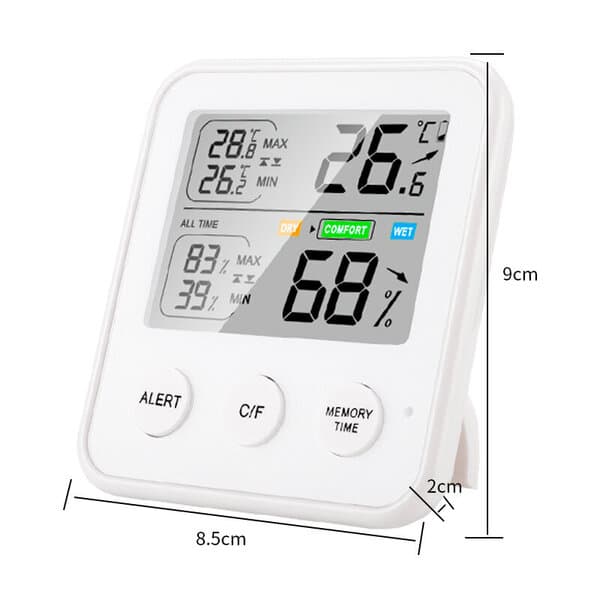 Multifunktionell inomhustermometer och hygrometer - vit