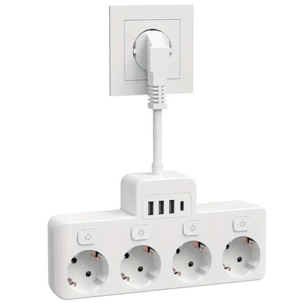 4-port USB-hub med stikdåser