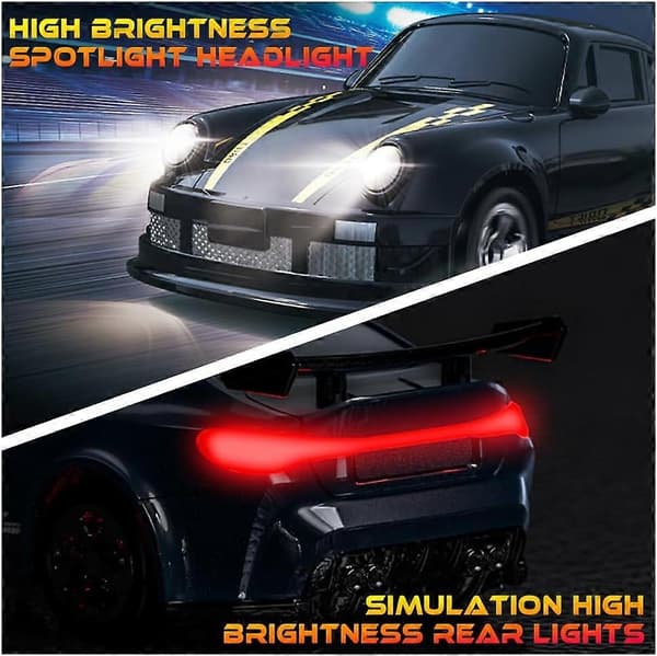 Mini RC Driftbil, 1:64 Fjernstyret, 4WD Desktop RC Bil med LED-lys, Legetøjsgave til 6 år Black