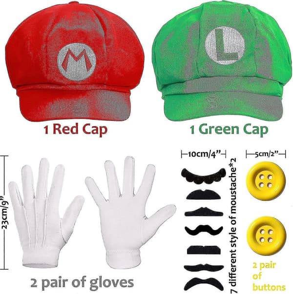 Hatter Caps Bart Snurrbart Hansker Knapper Cosplay Kostyme