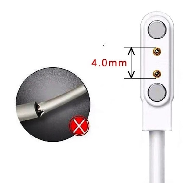 1 stk. Universel Smart Watch Opladerledning, Magnetisk Opladerkabel 2 Pin USB Oplader til Smart Watch 4mm