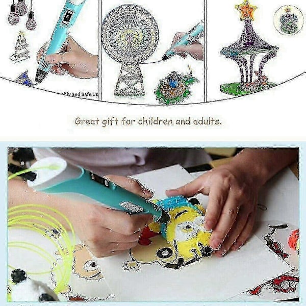 3D Print Pen Legetøj med LCD-skærm + 12 Farver 36m 1.75mm PLA ABS Filament til Børn og Voksne