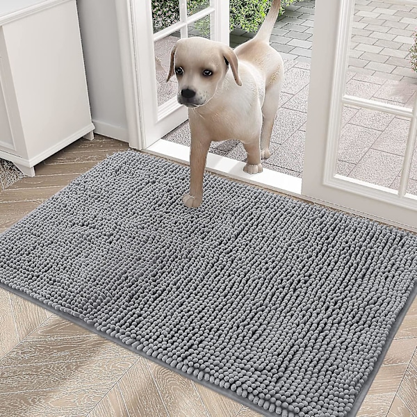 Dørmatte for hund for skitne poter, absorberer fuktighet og smuss, absorberende sklisikker vaskbar matte, hurtigtørkende mikrofiber, gjørmematte for hunder, 40*60cm Gray