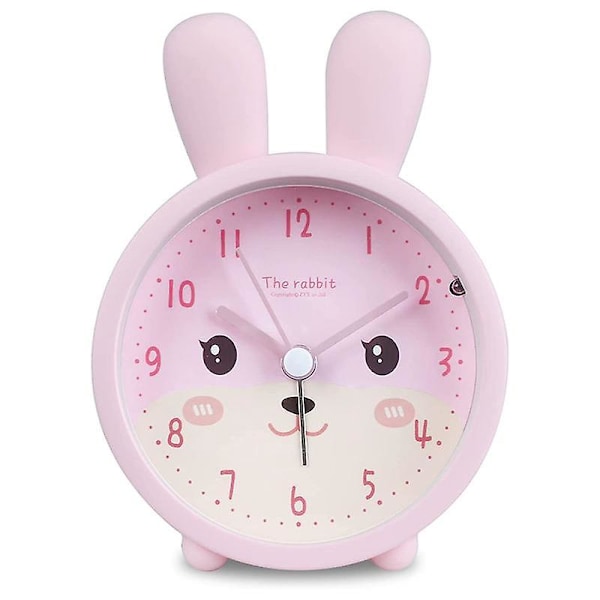 Barnevekkerklokke for jenter uten tikking, Kanin Barnevekkerklokke Stille Vekkerklokke Pink