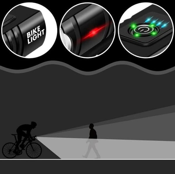 Genopladeligt LED-belysningssæt til cykel, sort