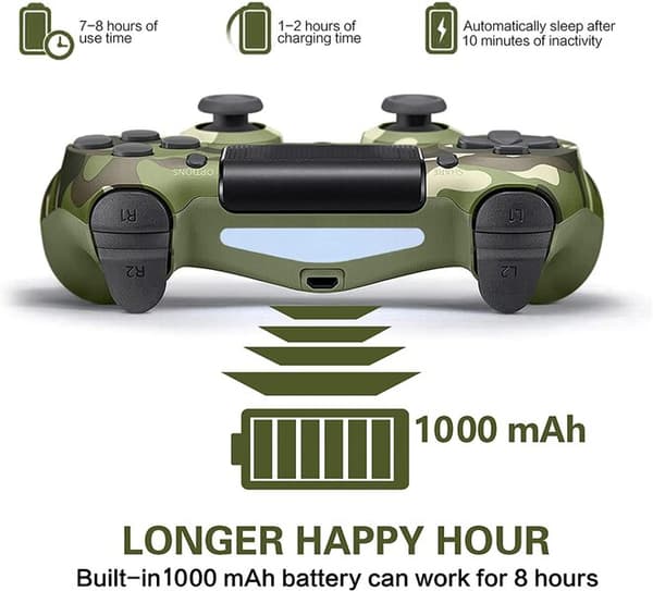 Games World PS4 Doubleshock 4 V2 langaton peliohjain / ohjain, naamiointivihreä, PS4 / PS5 / Android / iOS
