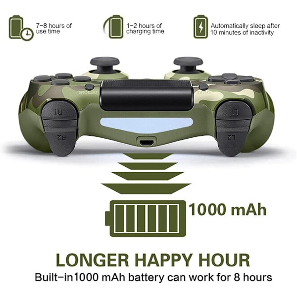 Games World PS4 Doubleshock 4 V2 trådløs spilcontroller / gamepad, camouflage grøn, til PS4 / PS5 / Android / iOS